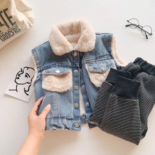 Winter Jacket Kid Denim Boys Coats And Jackets Thick Fur Kids Outerwear For Boys Children Vest Coat Baby Girls Boys Waistcoats