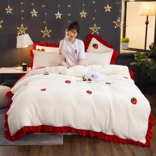 2021 Luxury Lamb Wool Duvet Cover Coral Velvet Bedding Set Pillowcases Flat Sheet Queen King Size Comfortable Healthy Fabric