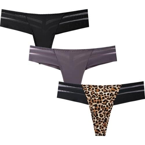 3 pcs Womens Panties Underwear Thongs Sexy Lingerie Seamless Sports Female Tanga For Woman Ice Silk Seamless Panties For Women