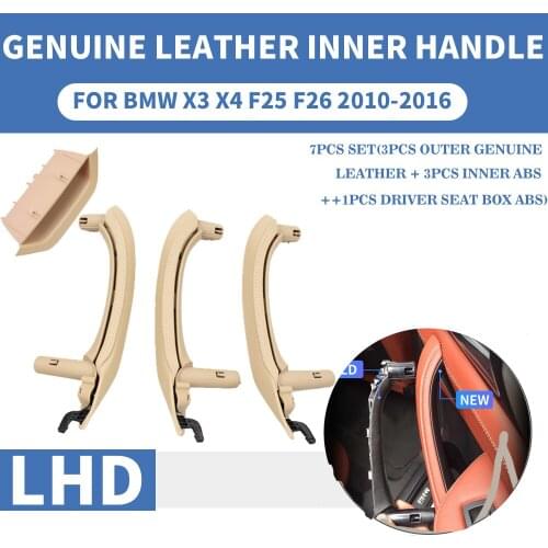 7PCS/set LHD RHD Genuine Leather Car Front Rear Left / Right Interior Door Handle Panel Pull Trim Cover For BMW X3 X4 F25 F26