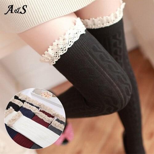 Anbenser 1 Pair Lolita Socks Women High Quality Cotton Stocking Cute Japanese Style Solid Lace Lovely Girls Cosplay Accessories
