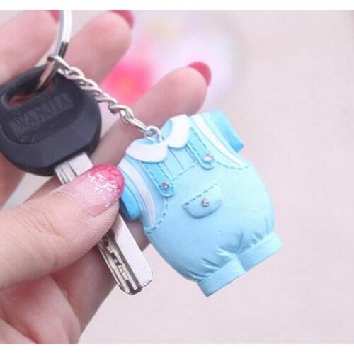 DHL Free Shiping 100pcs/lot Baby Shower Favors and Gift Cute Baby Clothes Key Chain Blue pink Themed Keychain for boy SN1567