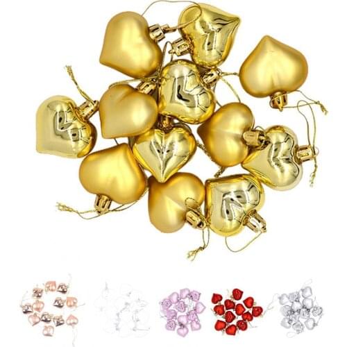 12Pcs/Box Heart Shaped Hanging Ball Decorative Plastic Christmas Room Baubles Ball Xmas Tree Ornament