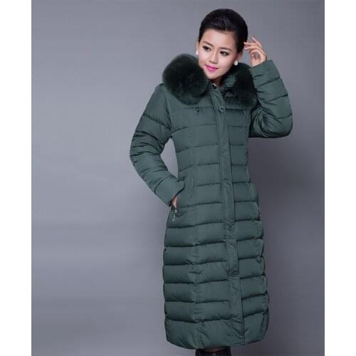 X-long women winter puffer jacket office ladies solid parka 2020 hooded thick with fur collar slim cotton padded coat frau jacke