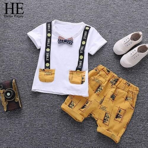 HE Hello Enjoy Toddler Boys Clothing Set Summer 2019 Short Sleeves T-shirt+Print Shorts Suits Childrens Clothes For Kids 1-4Y