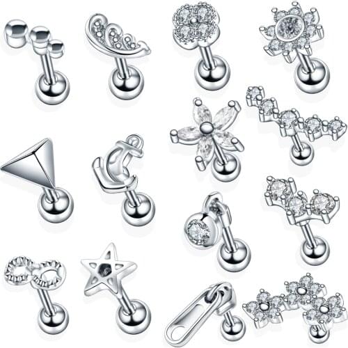 1PC Steel Crystal Flower Ear Cartilage Helix Orelha Ear Stud Tragus Barbell Piercing Labret Lip Rings Sexy Charming Jewelry 16G