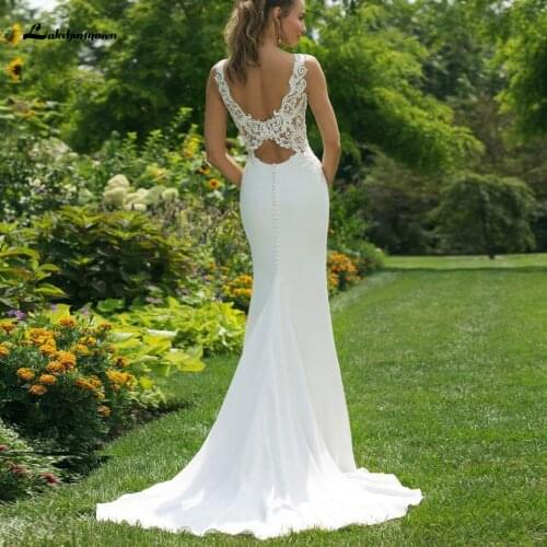 Lakshmigown Cut Out Backless Satin Mermaid Wedding Dress 2021 Vintage Lace Appliques Bridal Dress Hochzeit Sexy Wedding Gowns