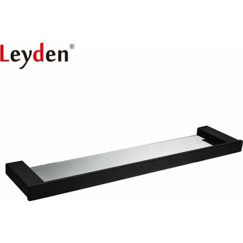 Leyden Stainless Steel Shelves Bathroom Glass Shelf Shower Storage Black Wall Mounted Bathroom Shampoo Holder Bathroom Accessory