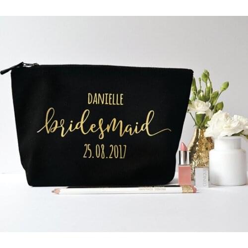 Custom title name date set of 6 makeup toiletry kits bridesmaid wedding Gift Make Up Bags Unique Gift for Bridal Party favors