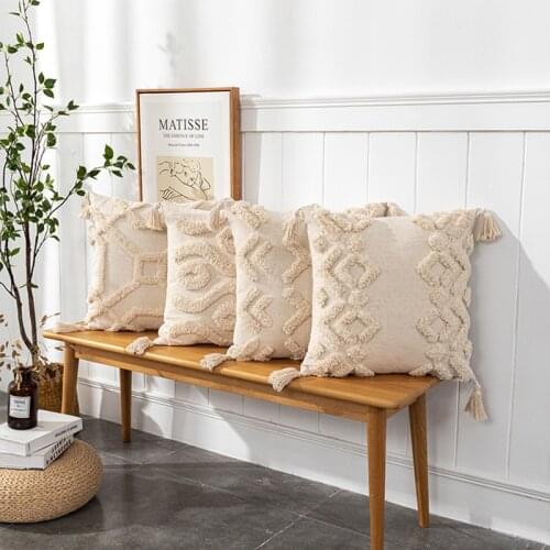 Bohemian Style Tufted Pillowcase Modern Minimalist Nordic Style Ins Cushion Cover Geometric Tassel Back 45x45Cm Chair Cushion