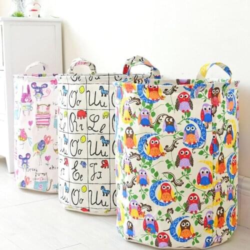 Japan and South Korea Home Storage Cotton Linen Dirty Clothes Basket Graffiti Letter Owl Folding Fabric Waterproof