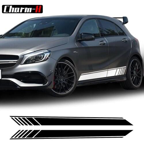 2018 New Edition 1 Style Side Skirt Racing Stripe Vinyl Decal Stickers for Mercedes Benz W176 A Class A180 A200 A250 A45 AMG