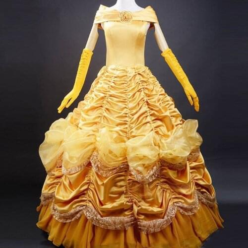 Customized New Princess Belle Dress For Halloween Costume Adult Women Beauty And The Beast Dress Cosplay Costume Free Shipping