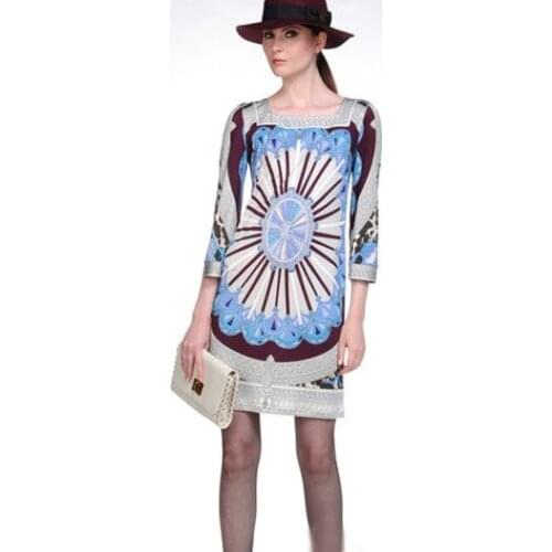 2017 Rushed New Arrival Silk Cotton Party Dresses Spring And Summer Fashion Elegant Square Collar Print Knitted One-piece Dress