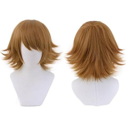 Game Danganronpa Fujisaki Chihiro Wig Cosplay Costume Brown Short Heat Resistant Dangan Ronpa Fujisaki Chihiro Wigs + Wig Cap