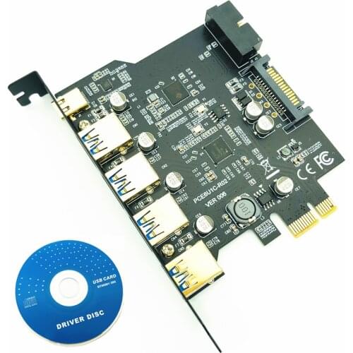 PCI Express USB 3.0 Expansion Card Adapter PCI-E USB 3.0 HUB Controller with 15Pin Power Supply USB3.1 Type-C PCIE Extender Card