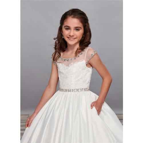 Sleeveless Crystal Beading Flower Girls Dresses For Wedding White Ivory Girls Birthday Dresses Celebrity Dresses Gowns Custom