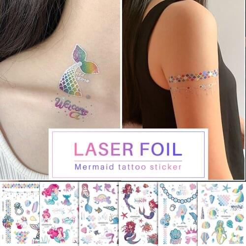Fake Tattoo Laser foil Metal Mermaid Tattoos Glitter Gold Tattoo stickers temporary tattoo for girl Gift Face Decoration