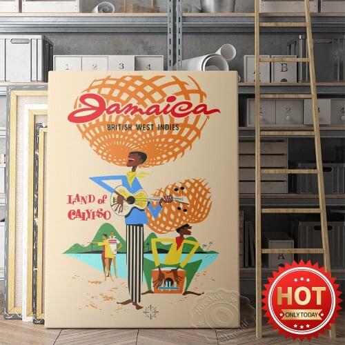 Jamaica Classics Music Travel Poster, British West Indies Scenery Publicity Prints, Vintage Living Room Home Decor Wall Picture