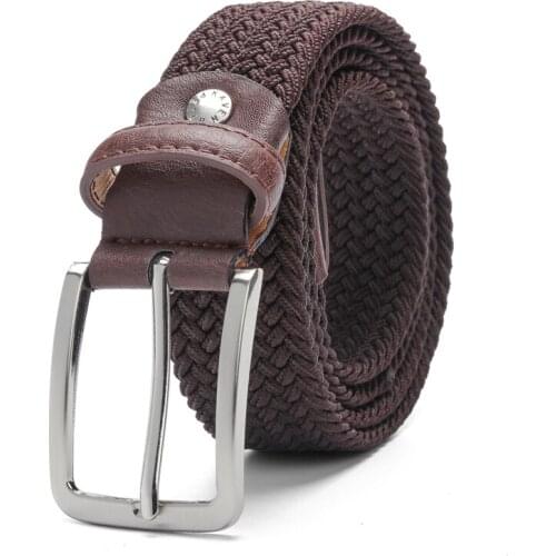 Elastic Belt For Men And For Women Waist Belt Canvas Stretch Braided Woven Leather Belt 1-3/8" Wide Dark Brown Extend 160 CM
