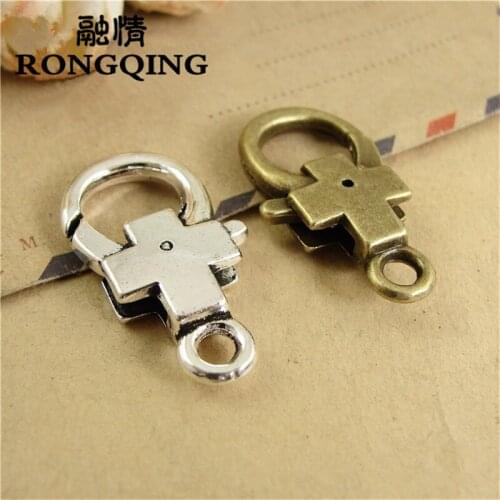 RONGQING 20pcs/lot Decorative Cross Pattern Lobster Clasps Jewelry Findings 15*29MM Necklace Antlers Accessories