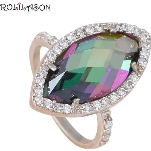Handmade Wholesale Price Royal Mystic Rainbow AAA Zirconia silver color stamp Fashion Jewelry party Ring USA Size #6.5 MR022