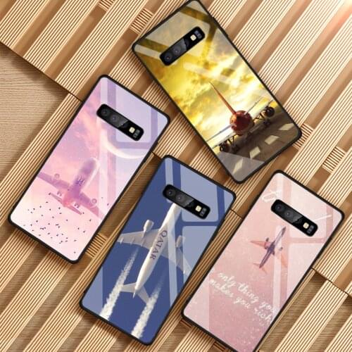 The airplane flying into the sunset Tempered Glass Phone Case For Samsung Galaxy A6 A6S A8 A8S J6 J8 2018 S8 S9 S10 PLUS NOTE 8
