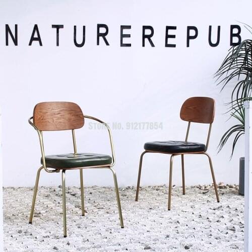 Industrial style American country chair home Nordic hotel cafe dining chair retro wrought iron soft armrest bar chair