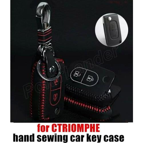 Only Red best gift car key case cover Genuine quality leather sewing by Hand fit for CITROEN C-QUATE CTRIOMPHE C4CC5