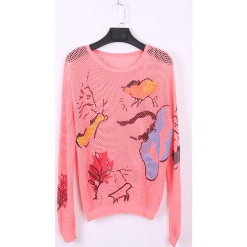 Thin Transparent Sweater Women Pullovers Hollow out Print Casual Streetwear Knit Tops Jumper Jersey Harajuku Japanese Korean ins