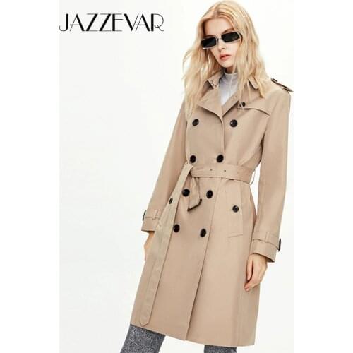 JAZZEVAR Brand 2021 new Spring Autumn Womens England Style Jacket Female Waterproof Classic Double breasted khaki trench coat