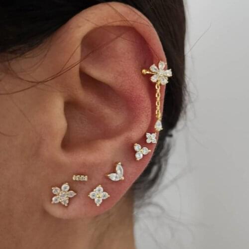 2021 Spring New drip cz paved clip on Girl Women Jewelry Ice Out Sparking Cubic Zirconia CZ Flower charm Piercing cuff Earring