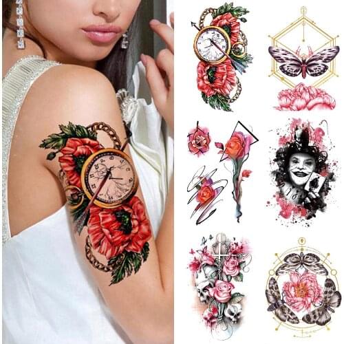 Temporary 3D Tattoo Sheet Sticker TH Skull Waterproof flower butterfly Fake Color Tattoo for Men and women Arm thigh body