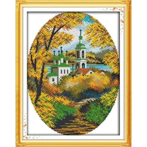 Four Seasons in Coast(Autumn)Cross-Stitching 11CT Printed 14CT Handmade Cross Stitch Set Cross-stitch Kits Embroidery Needlework