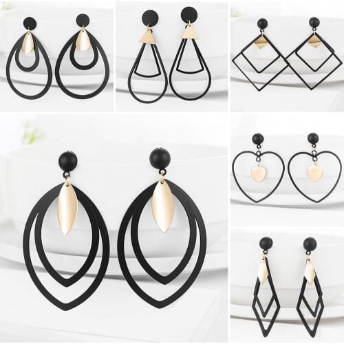 WYBU Summer Style Golden Black Circle Drop Earrings Star Hollow Water Drop Earing Triangle Jewel Alli Express Brinco Bijouterie