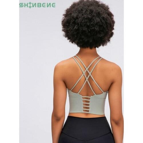 SHINBENE UPATED 2.0 Gym Running Crop Tops Women Soft Nylon Fitness Yoga Sport Bras Tops Anti-sweat Padded Workout Brassiere