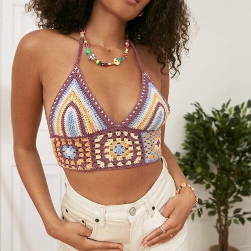 Colorful Striped Knitted Cami Top 90s Vintage Summer Beach Boho Sexy Sleeveless Spaghetti Strap Top Crop Women Y2K Aesthetic