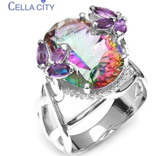 Cellacity 925 Sterling Silver Female ring Top Quality Rainbow Fire Mystic Topaz Gemstone Jewelry Wdding Party Gift Wholesale