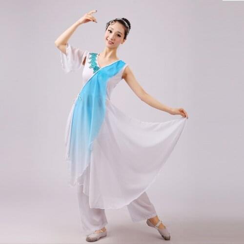 Classical Dance Women Chinese Folk Dance Sleeveless Dance Dress Blue/rose Red Yangko Dance Costumes Fairy Stage Wear