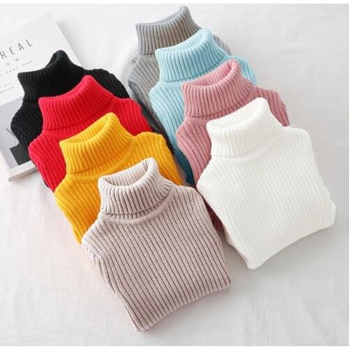 Winter Baby Girls Boys Sweater Kids Turtleneck Solid Long Sleeve Hoodies Tops Baby Knitted Pullovers Children Warm Tick Clothes