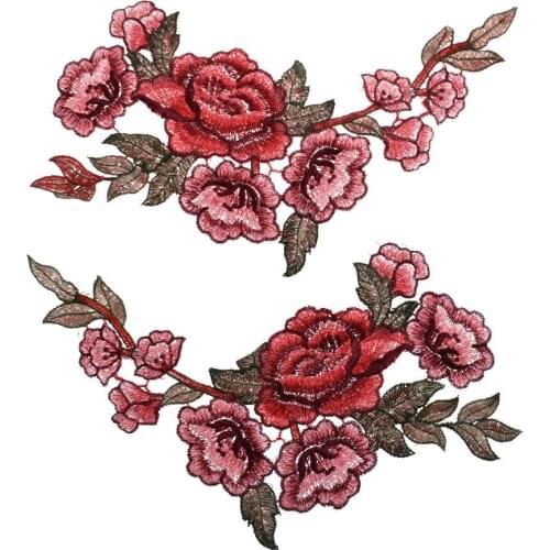 1pair Embroidery Rose Flower Sew On Patch Dress Hat Bag Jeans Applique Crafts Clothing Accessories DIY