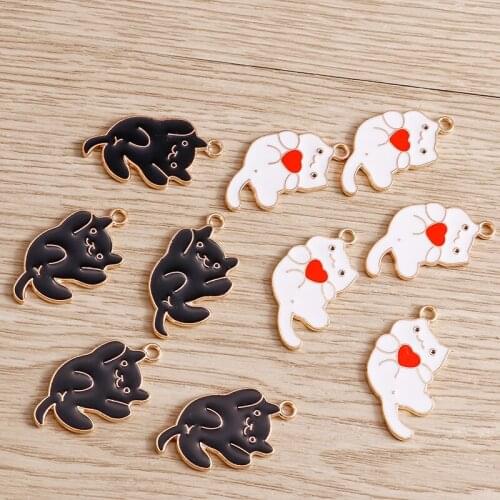 10pcs/lot 16*30mm Enamel Cat Charms Fit Jewelry Making Cute Love Heart Charms Necklaces Bracelets DIY Supplies Handmade Crafting