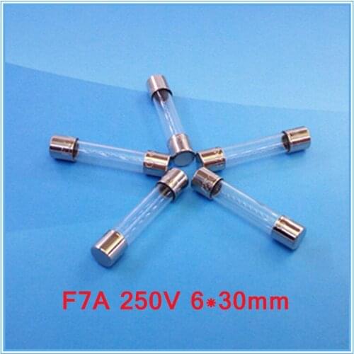 100pcs/lot) F7A 250V 6x30mm Quick Blow Glass Tube Fuse, UL VDE RoHS Approved,7Amp