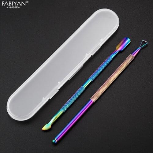 2Pcs Stainless Steel Nail Art Tools Set With Box Cuticle Pusher Dead Skin UV Gel Remover Manicure Pedicure Care Kit