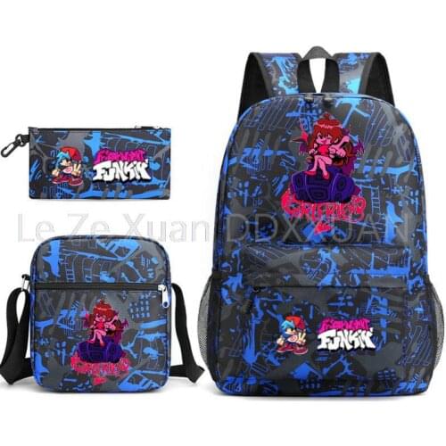 3Pcs Friday Night Funkin Game Backpack Cosplay Canvas children Kids Schoolbag Back To School Bookbag Usb Charging Travel Bag