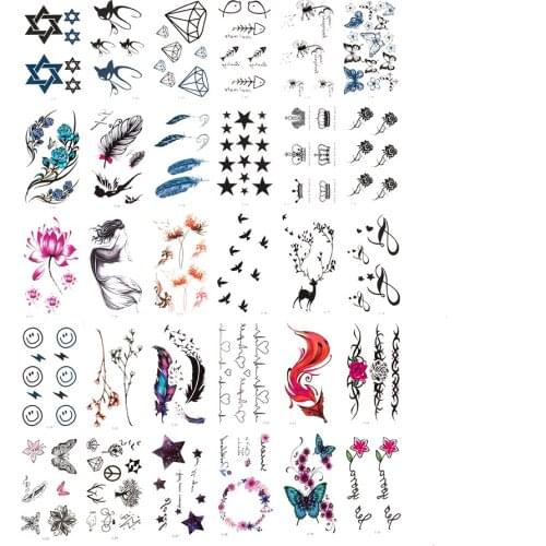 30 Pcs/set Temporary Tattoo Color Tattoo Set Child Tattoo Sticker Letters Feather WaterproofTattoo Sticker Body Art Tattoos