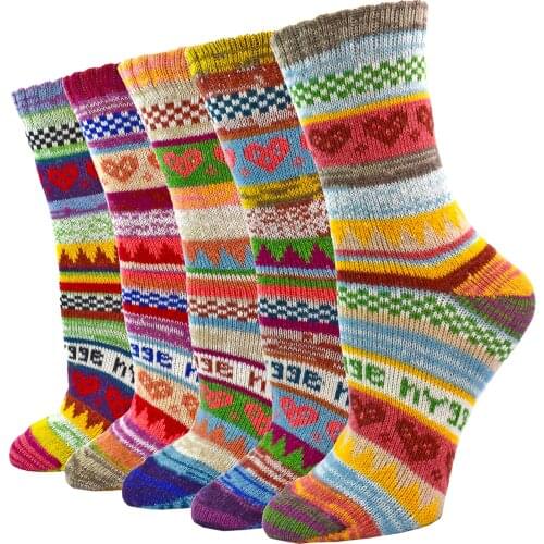 5 Pairs Vintage Womens Wool Socks Boot Soft Warm Thick Thermal Heavy Work Knit Crew Cozy Winter Socks
