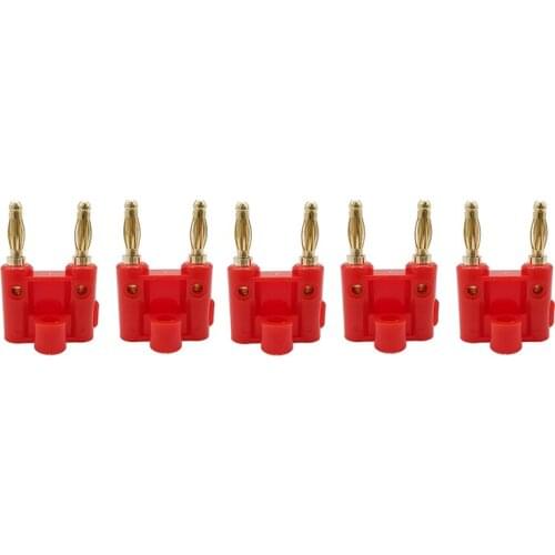 5Pcs Red Double Row 4mm Banana Plug Connector 4mm Speaker Plug Adapter Two-position Audio Plug Lantern Cross Plug Connector