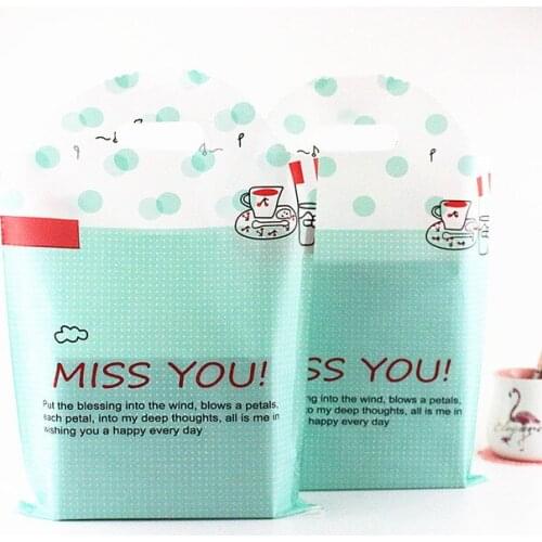 50pcs Classic plastic bags Portable Gift Bags DIY MISS YOU Tote Bags Lovely Clothing Bag Party Wedding Shopping Supplies Gifts