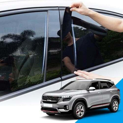 6pcs Car Styling PVC Car Window Pillar Trim Sticker Middle BC Column Stickers External Accessories For Kia Seltos SP2i 2019 2020